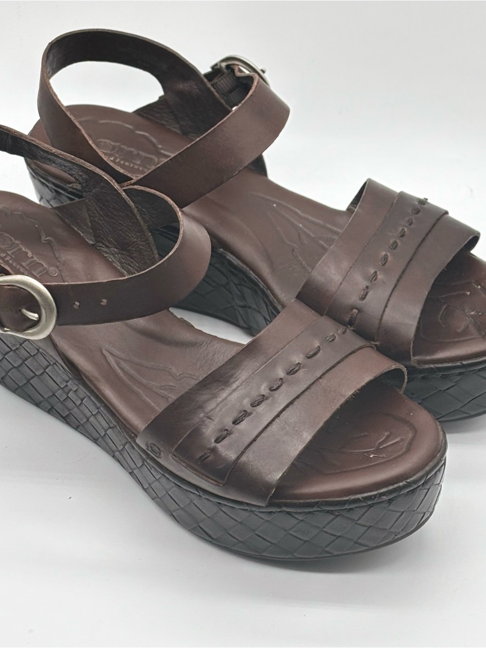 Born Women 9 Brown Leather Platform Wedge Sandals Chunky Artisan Boho Festival